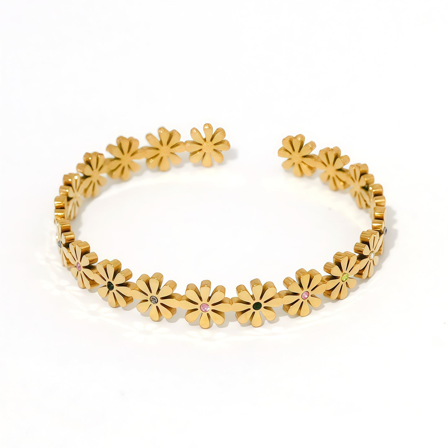 Bracelet jonc orné de fleurs strass colorés