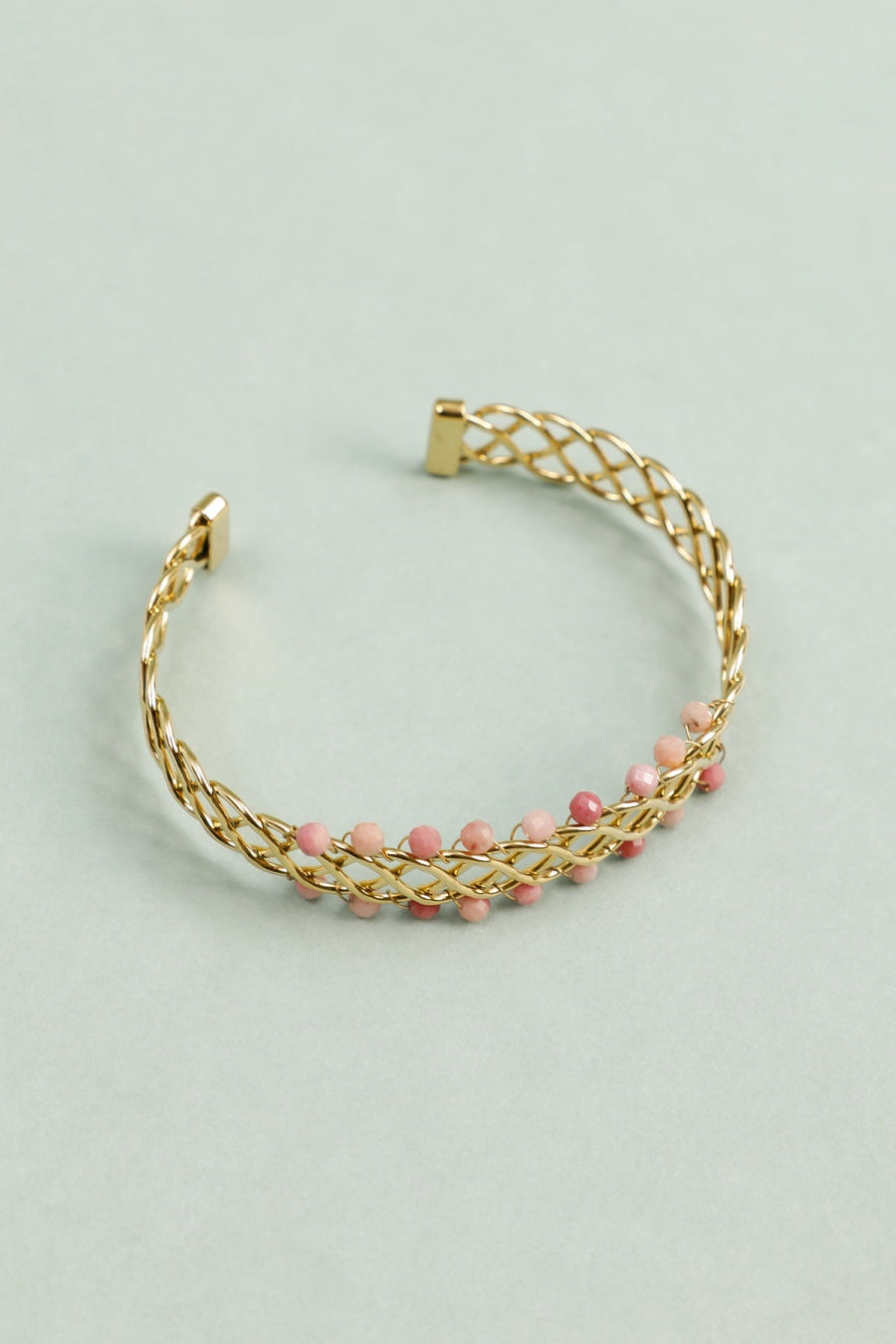 Bracelet Manchette Tressé Doré Avec Perles