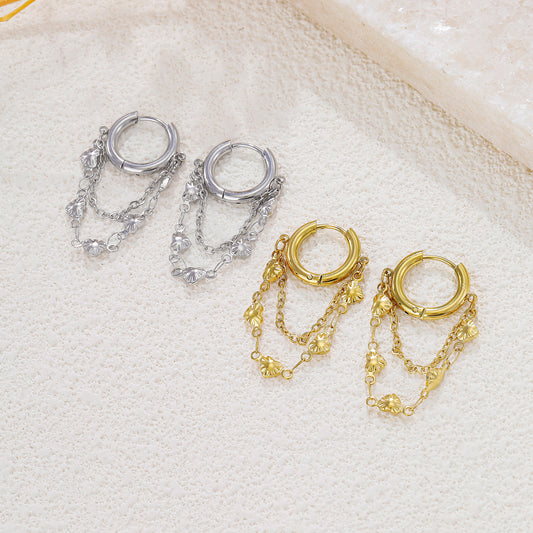 Boucles d'oreilles créoles chaînes cœurs pendants