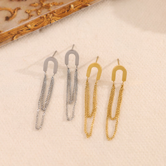 Boucles d'oreilles U avec double chaînes argentées