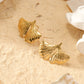 Boucles d'oreilles clous dorés feuille de ginkgo striée
