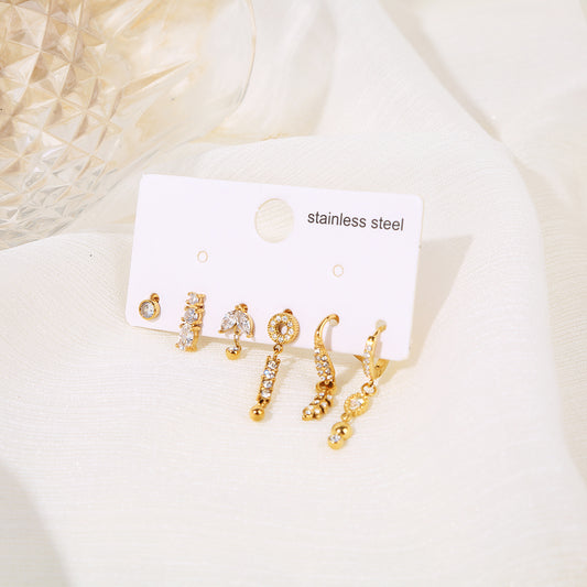 Lot de 6 boucle d'oreille dorées uniques feuille