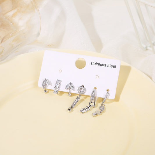 Lot de 6 boucle d'oreille argentées uniques feuille