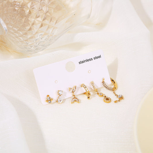 Lot de 6 boucle d'oreille dorées uniques fleur