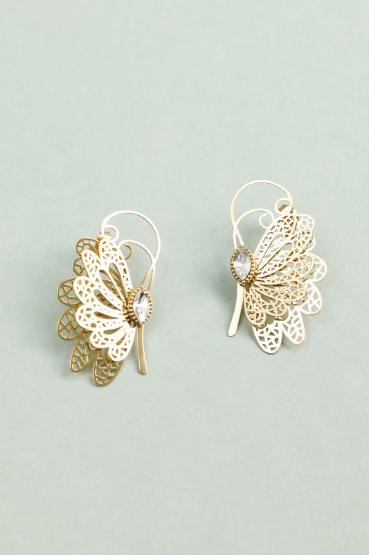 Boucles d'Oreilles Papillon Féérique Ajouré et Strass