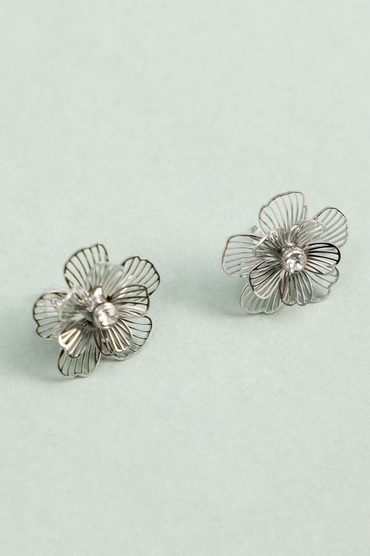 Boucles d'Oreilles Fleur Ajourée Strass Central