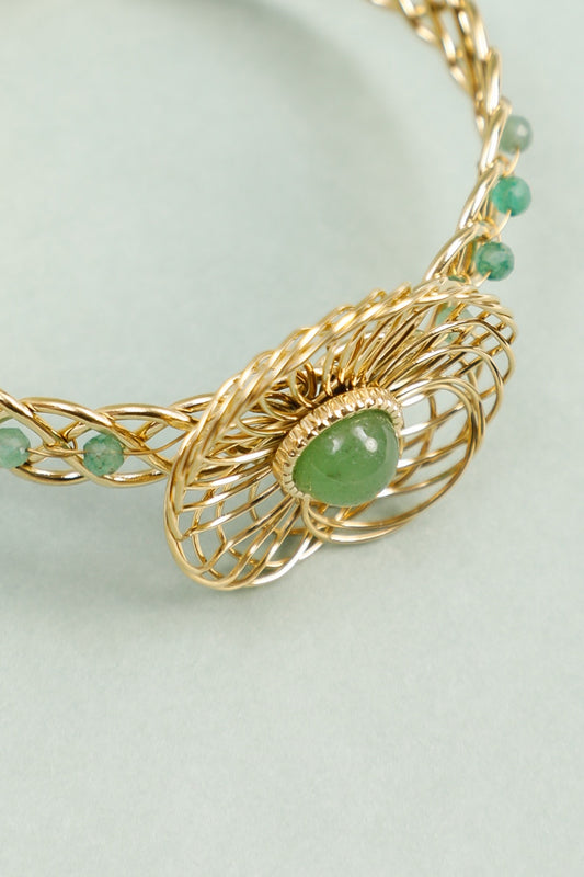 Bracelet Manchette Tressé Doré Pierre et Perles