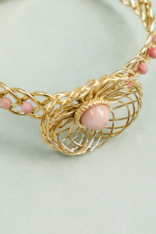 Bracelet Manchette Tressé Doré Pierre et Perles