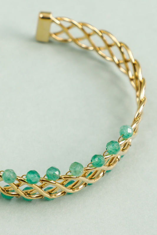 Bracelet Manchette Tressé Doré Avec Perles