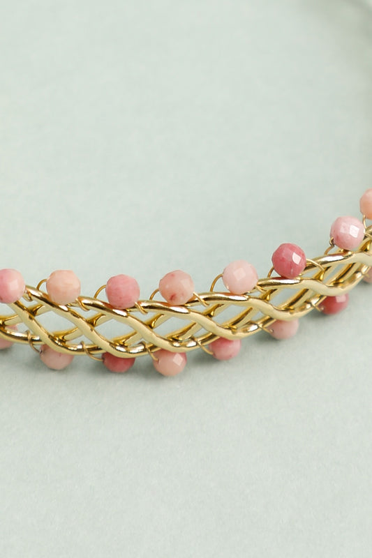 Bracelet Manchette Tressé Doré Avec Perles