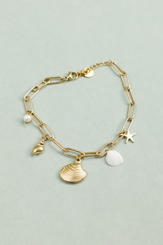 Bracelet Chaîne Maillon Doré Avec Pendentifs Coquillages