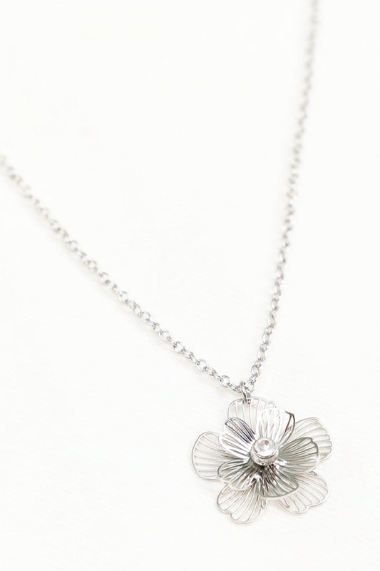 Collier Chaîne Fine Fleur Ajourée Strass Central