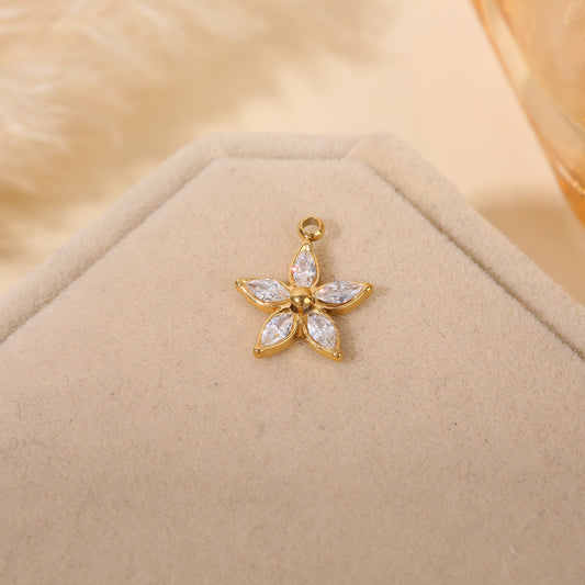 Lot de 3 pendentifs dorés fleurs aux pétales strassées