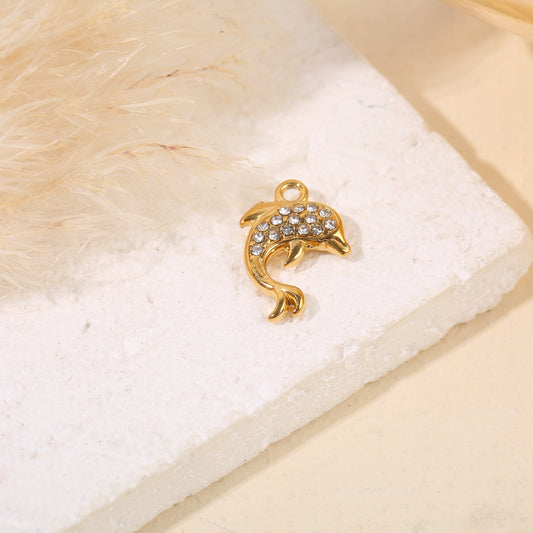 Lot de 3 pendentifs dorés dauphins strassés