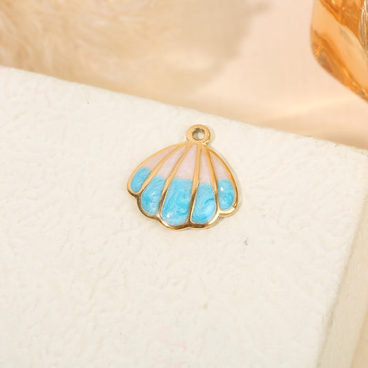 Lot de 3 pendentifs dorés coquillages rose et bleu